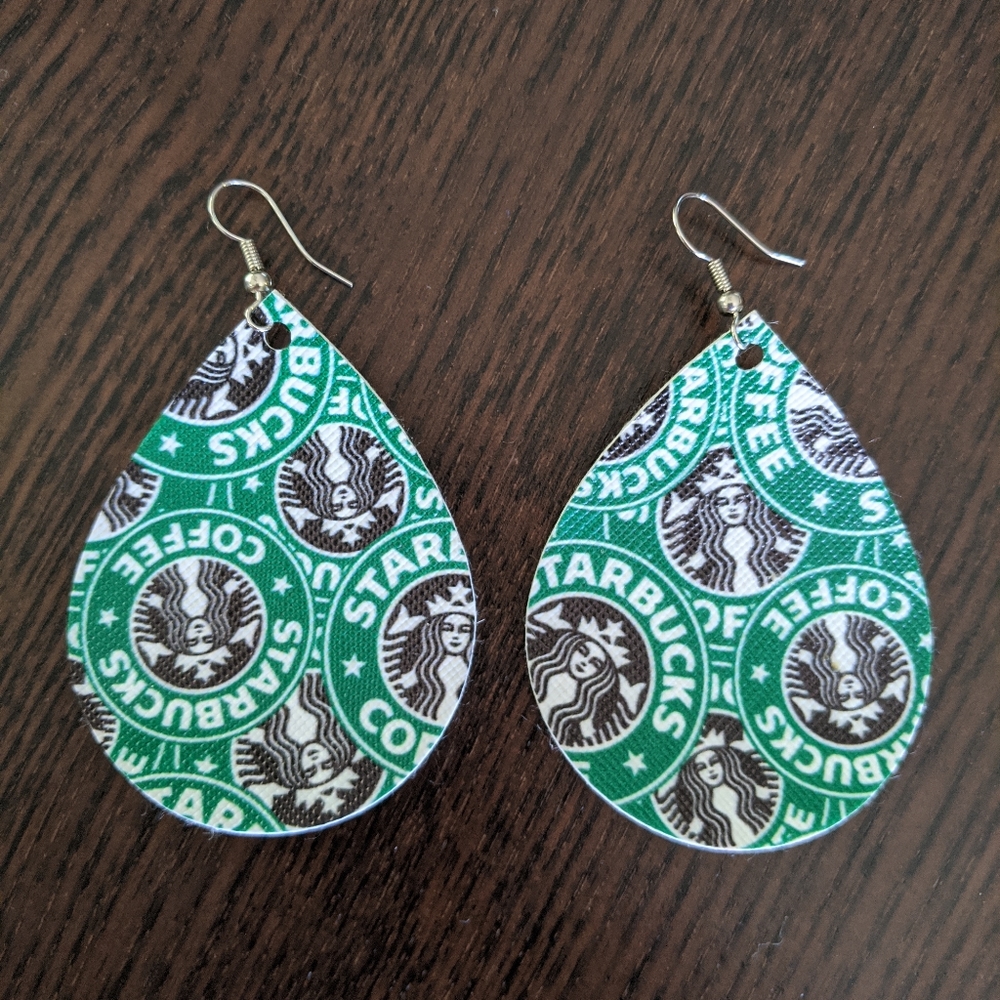 Teardrop earrings, Starbucks logo, NWOT
